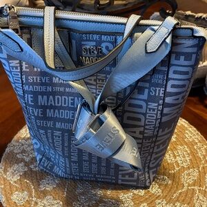 Steve Madden Black and Gray Logo Tote